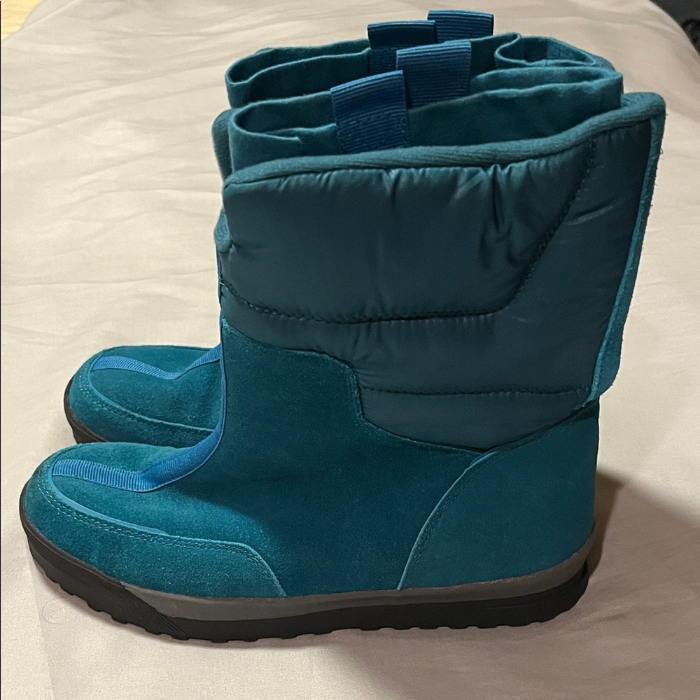 Lands' End Women’s Teal Snow Winter Commuter Boots 406465 Quilted Suede Pull On